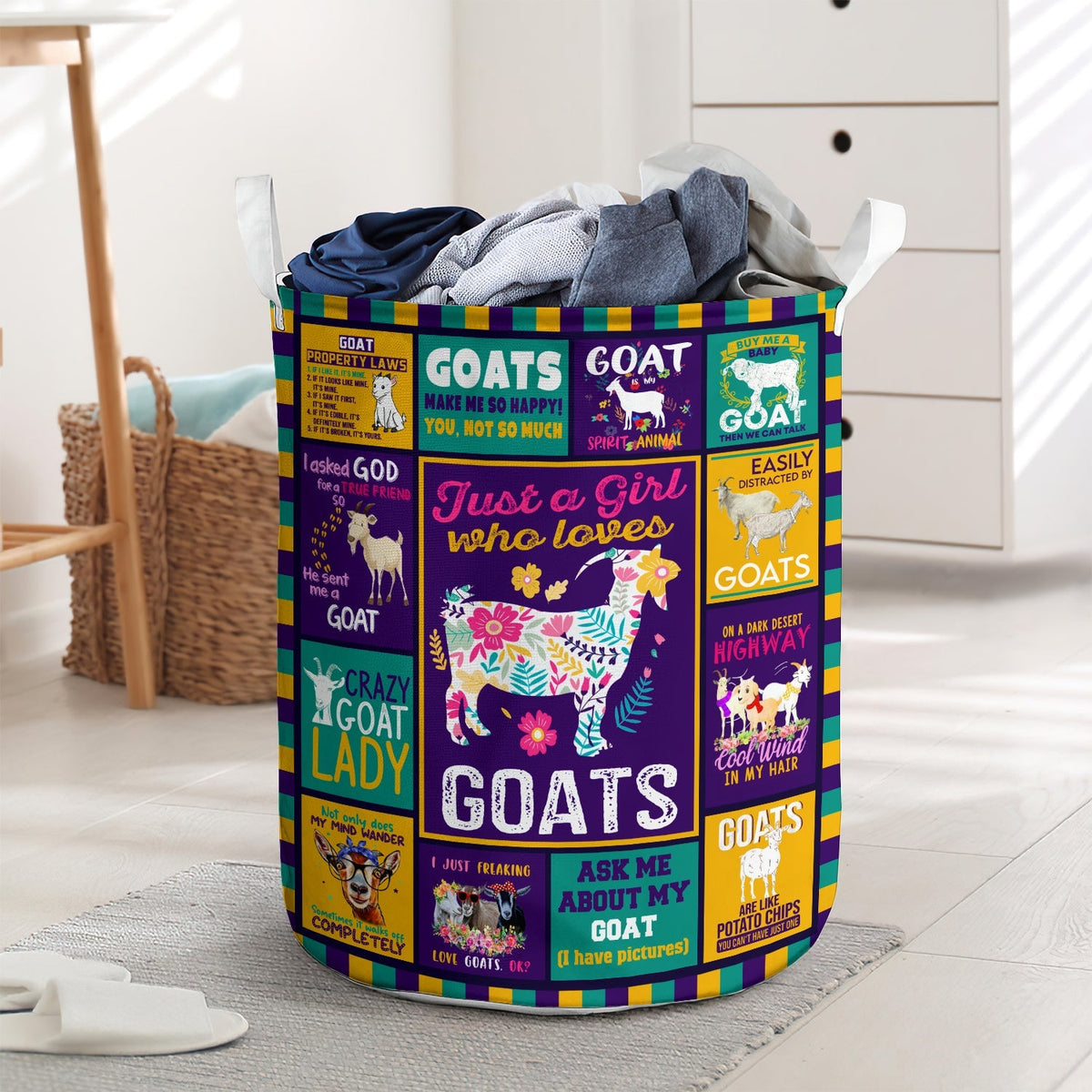 Colorful Goat Lover Flower Laundry Basket For Bathroom Bedroom Storage