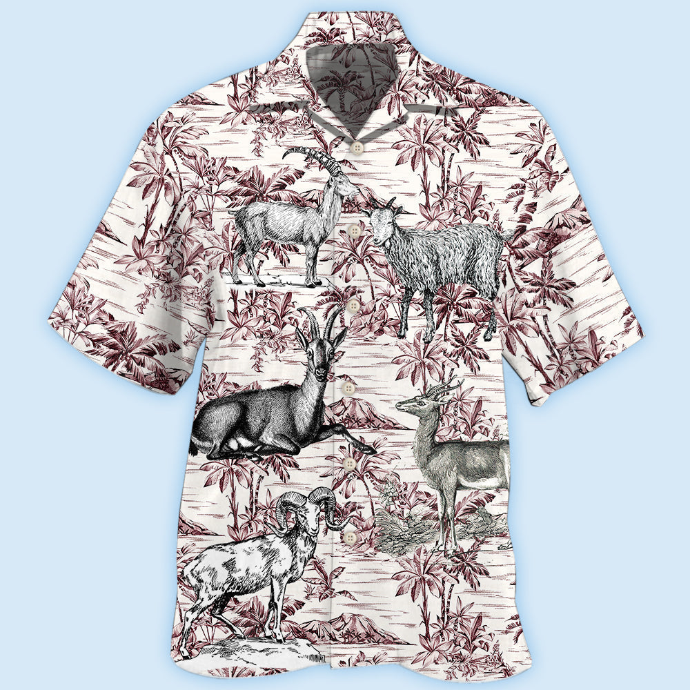 Tropical Goat Hawaiian Shirt Design Detail For Sunny Adventures And Casual Wear