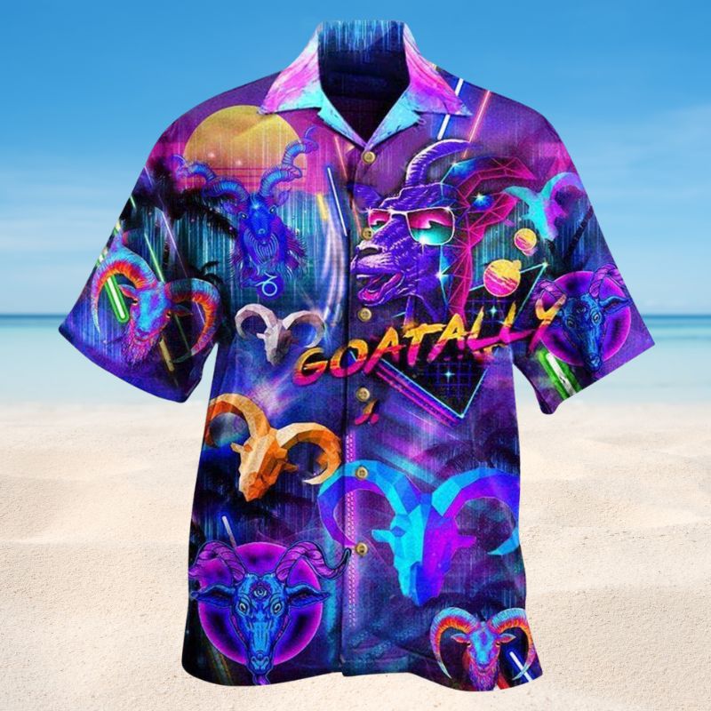 Goatally Purple Goat Hawaiian Shirt For Summer Gatherings Nature Fans And Comfortable Vacation Style