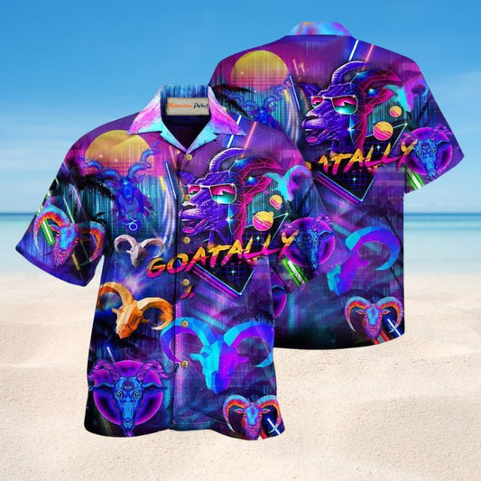 Goatally Purple Goat Hawaiian Shirt For Summer Gatherings Nature Fans And Comfortable Vacation Style
