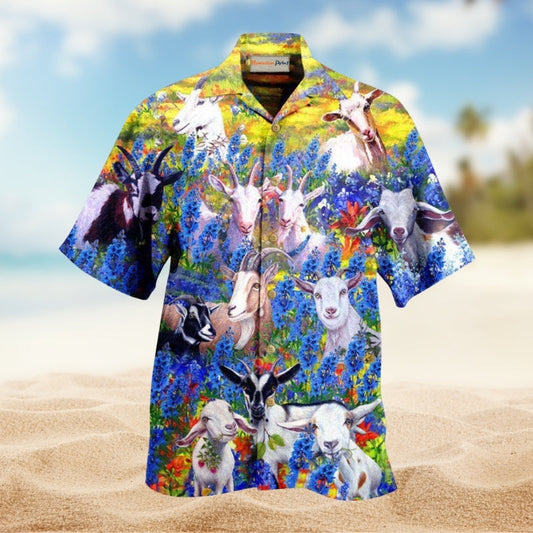 Goats In Bluebonnets Hawaiian Shirt For Island Getaways Beach Parties And Comfortable Vacation Style
