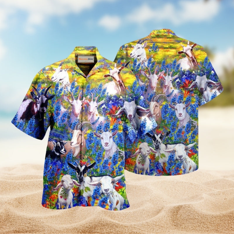 Goats In Bluebonnets Hawaiian Shirt For Island Getaways Beach Parties And Comfortable Vacation Style