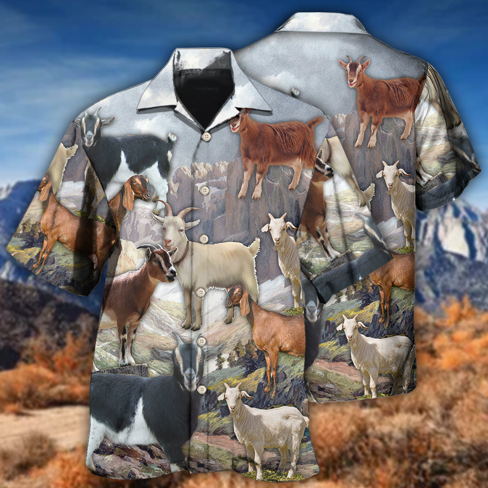 Mountain Goat Hawaiian Shirt With Detailed Graphic For Summer Vacation Beach Travel And Casual Wear