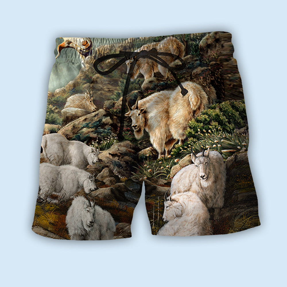 Mountain Goat Cool Outdoor Beach Shorts Design View For Comfortable Resort And Beach Styling