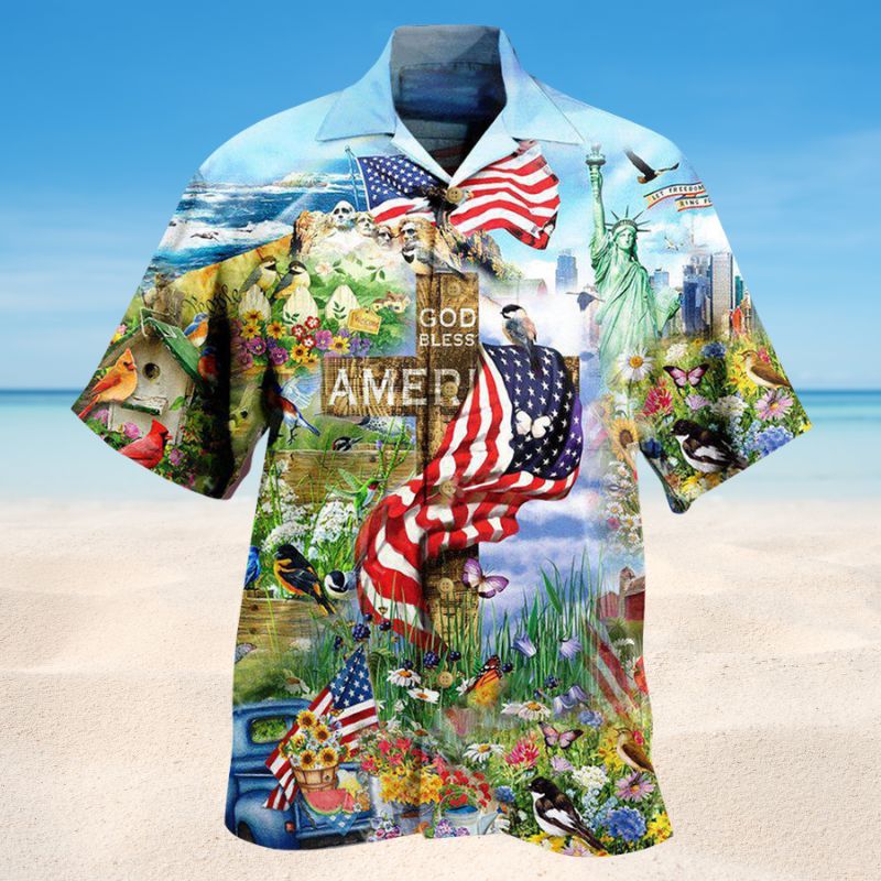 Patriotic American Flower Garden Hawaiian Shirt For Summer Vacation Beach Travel And Relaxed Casual Wear