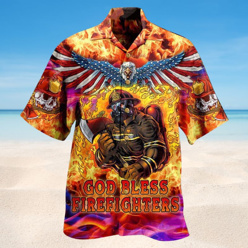 Firefighter Pride Skull Hawaiian Shirt For Resort Travel Summer Events And Thoughtful Casual Gifting