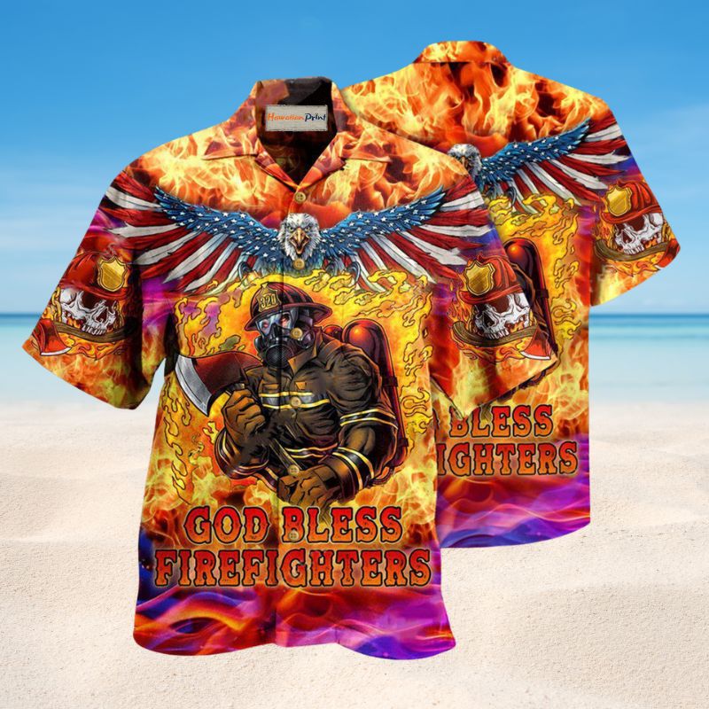 Firefighter Pride Skull Hawaiian Shirt For Resort Travel Summer Events And Thoughtful Casual Gifting