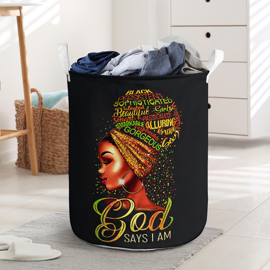 Black Woman God Says I Am 2 Laundry Basket For Bathroom Bedroom Storage