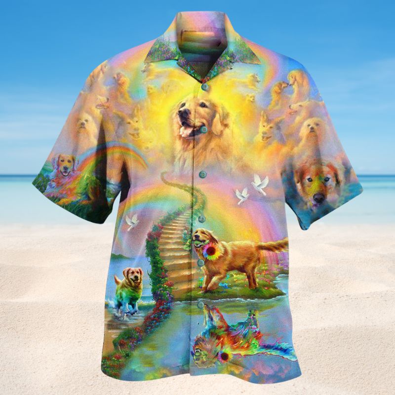 Gold At The End Of A Rainbow Dog Hawaiian Shirt For Summer Vacation Beach Travel And Relaxed Casual Wear
