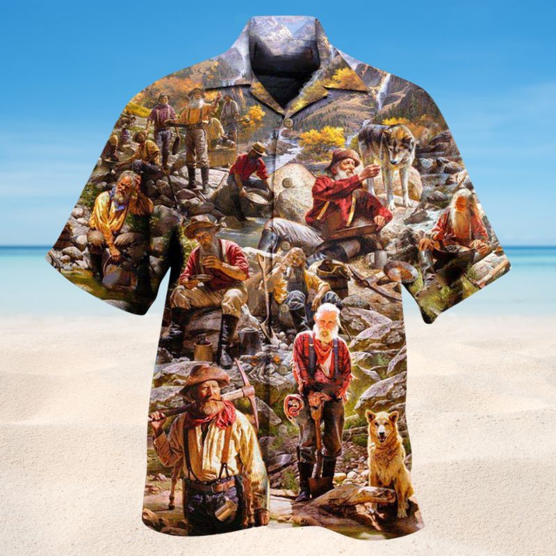 Gold Mining Hawaiian Shirt For Coastal Adventures Outdoor Gatherings And Casual Warm Weather Wear