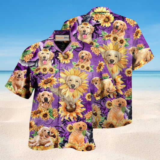 Golden Retriever Be A Sunflower Hawaiian Shirt For Summer Vacation Beach Travel And Relaxed Casual Wear