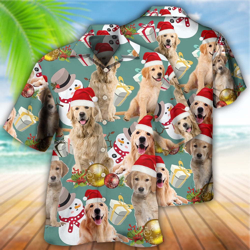 Festive Golden Retriever Christmas Hawaiian Shirt Artwork View For Coastal Escapes And Resort Style