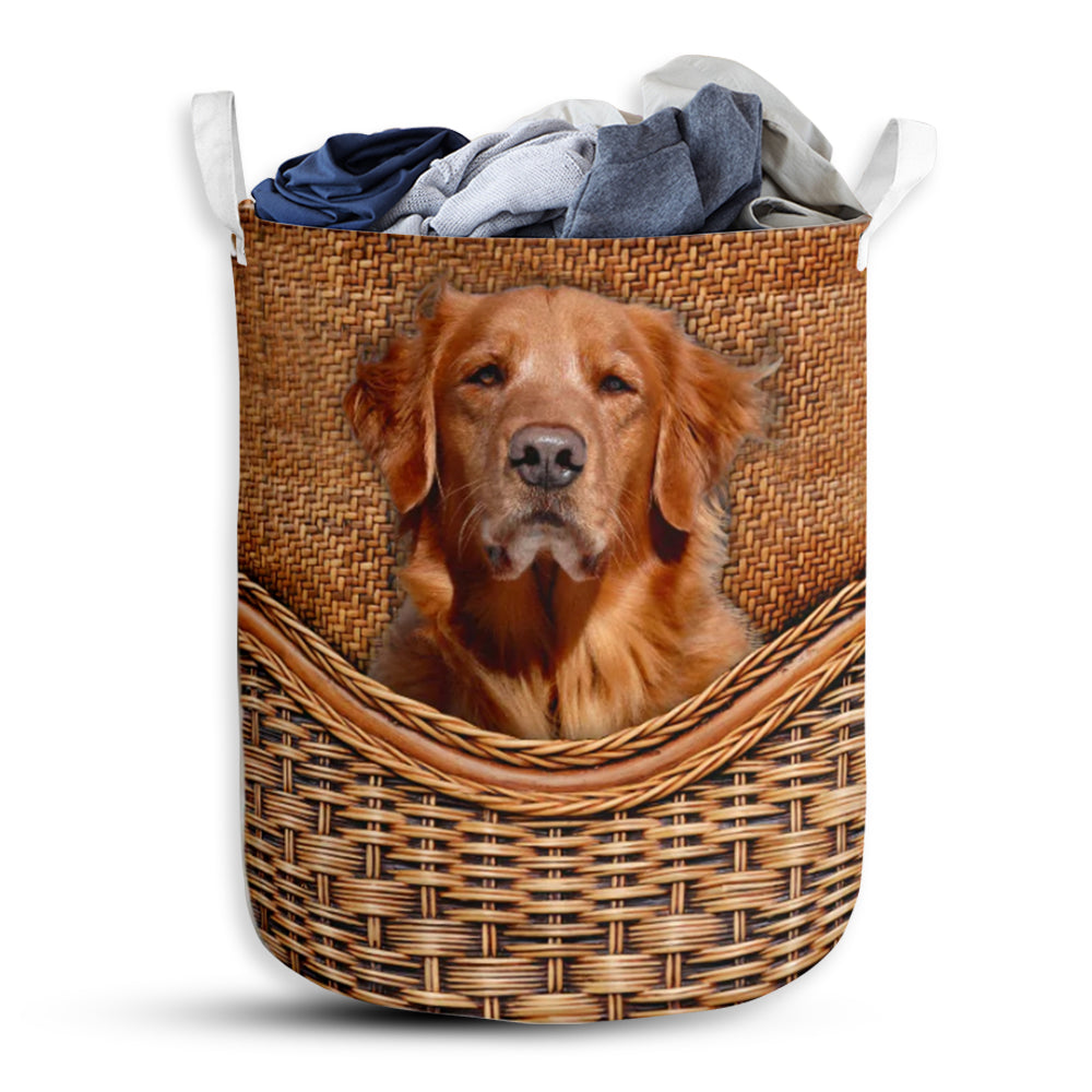 Golden Retriever Red Rattan Texture Laundry Basket For Bathroom Bedroom Storage