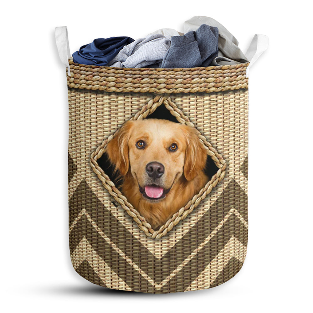 Golden Retriever Wicker Texture Hole Laundry Basket For Bathroom Bedroom Storage