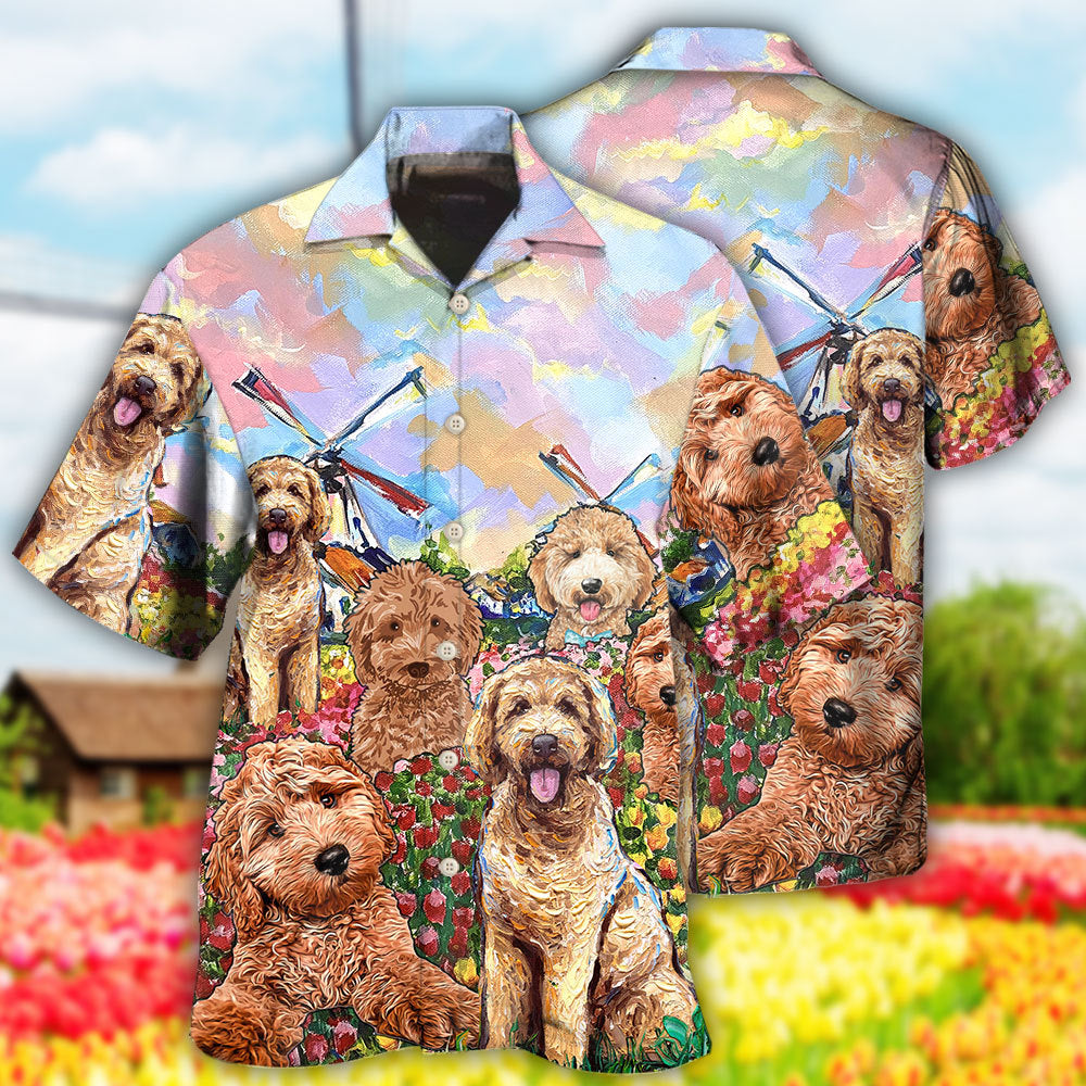 Floral Dog Goldendoodle Hawaiian Shirt Pattern View For Lightweight Everyday Style