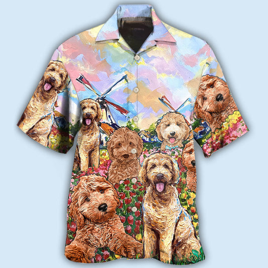 Floral Goldendoodle Dog Hawaiian Shirt For Animal Lovers, Beach Travel, And Casual Summer Style