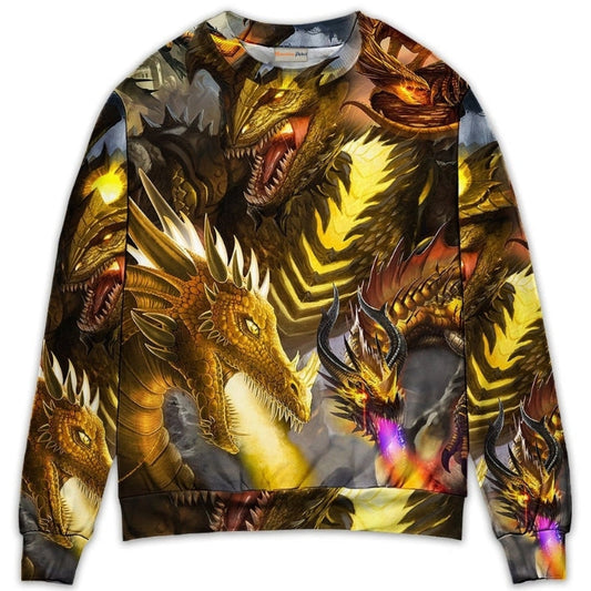 Golden Dragon Skull Fantasy Sweater For Alternative Outfits Seasonal Events And Everyday Comfort