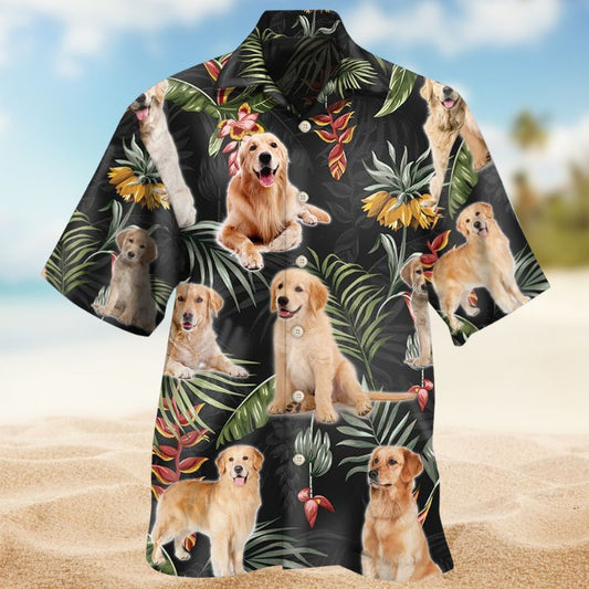 Floral Golden Retriever Hawaiian Shirt For Beach Days, Summer Outings, And Thoughtful Gift Giving