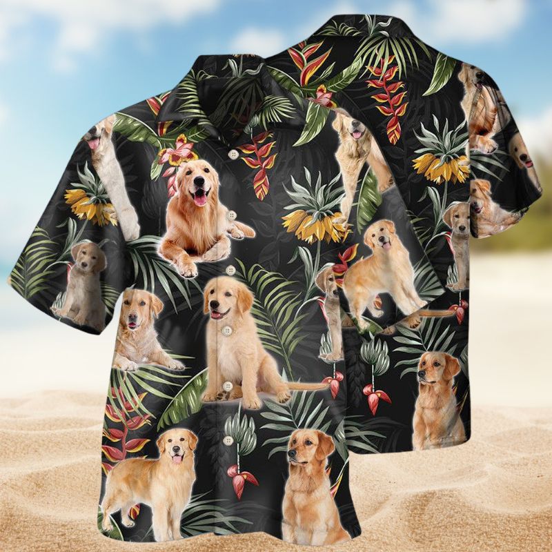 Floral Golden Retriever Hawaiian Shirt For Beach Days, Summer Outings, And Thoughtful Gift Giving