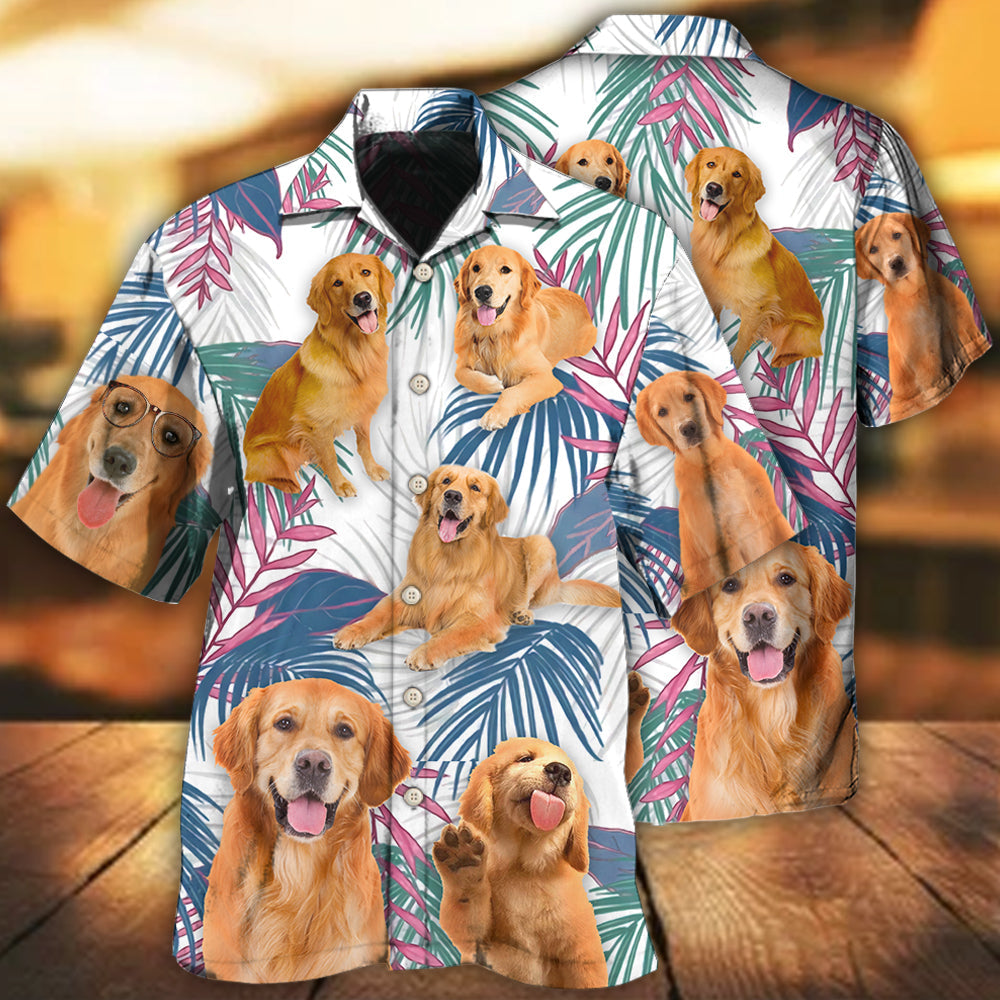 Tropical Golden Retriever Leaf Hawaiian Shirt For Island Vacations, Resort Wear, And Relaxed Seasonal Style