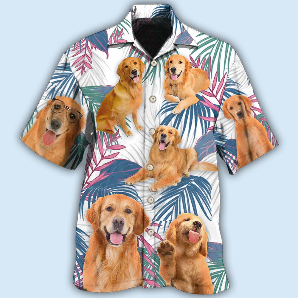 Tropical Golden Retriever Leaf Hawaiian Shirt For Island Vacations, Resort Wear, And Relaxed Seasonal Style