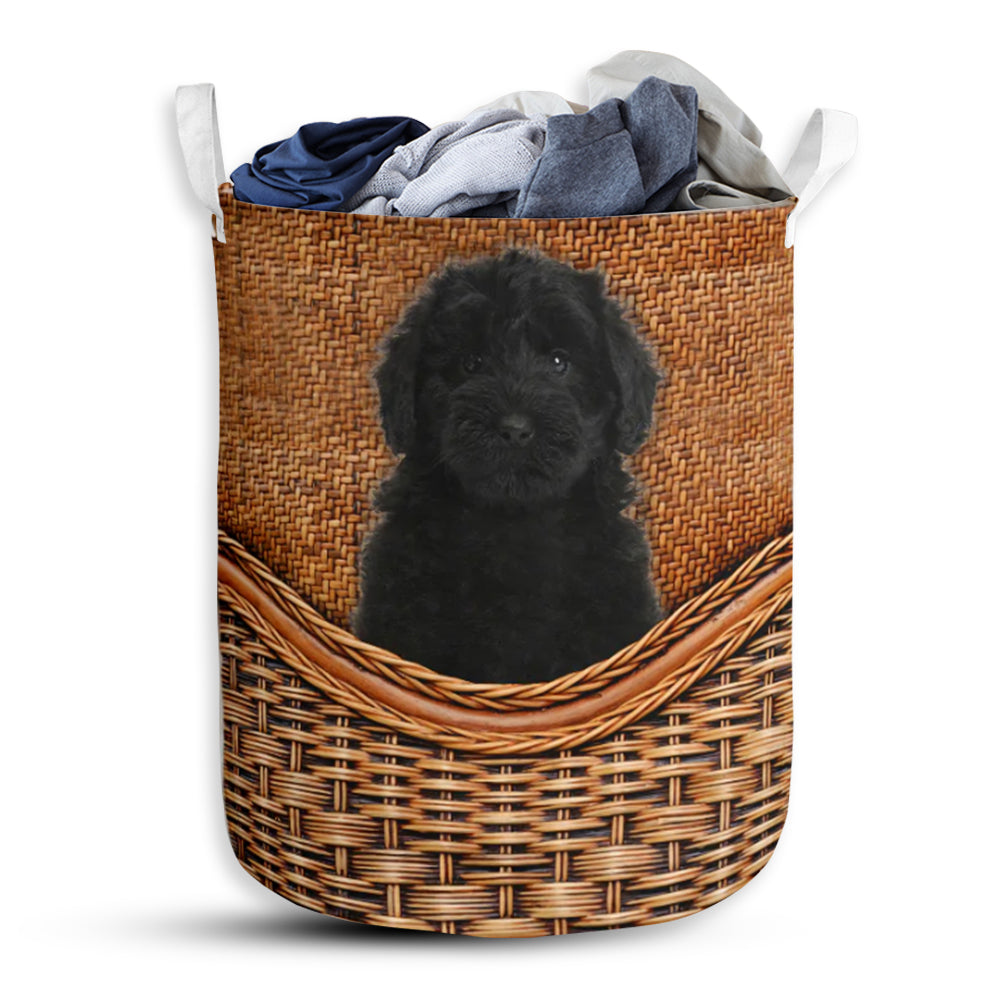 Goldendoodle Black Dog Rattan Texture Laundry Basket For Bathroom Bedroom Storage