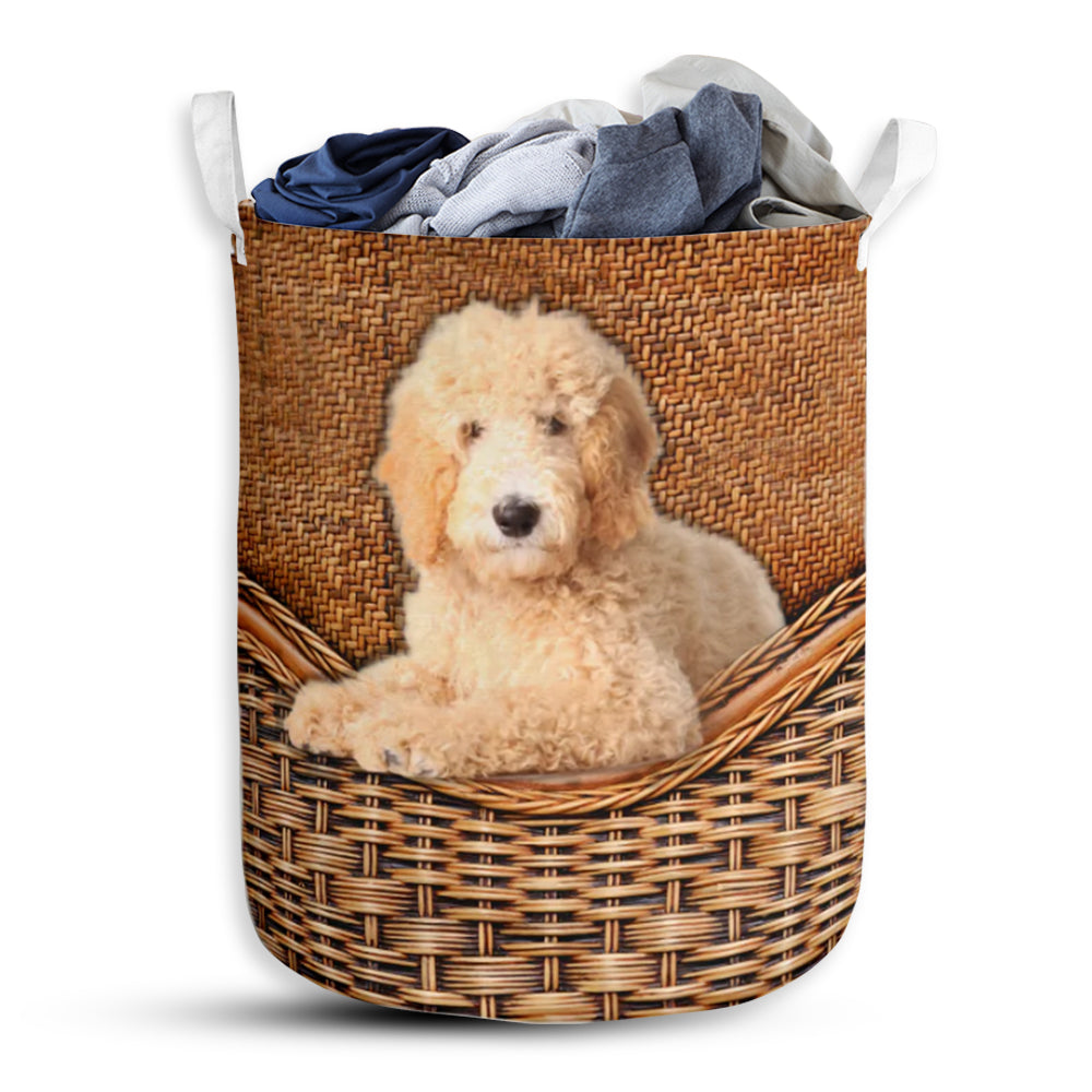 Goldendoodle Dog Rattan Texture Laundry Basket For Bathroom Bedroom Storage