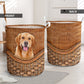Golden Retriever Dog Rattan Texture Laundry Basket For Room Home Organizer