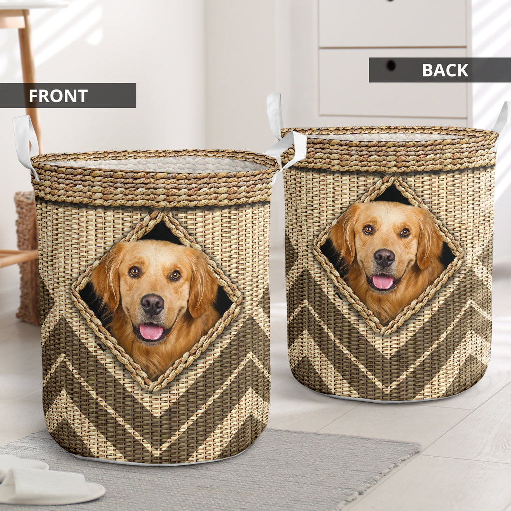 Golden Retriever Wicker Texture Hole Laundry Basket For Room Home Organizer