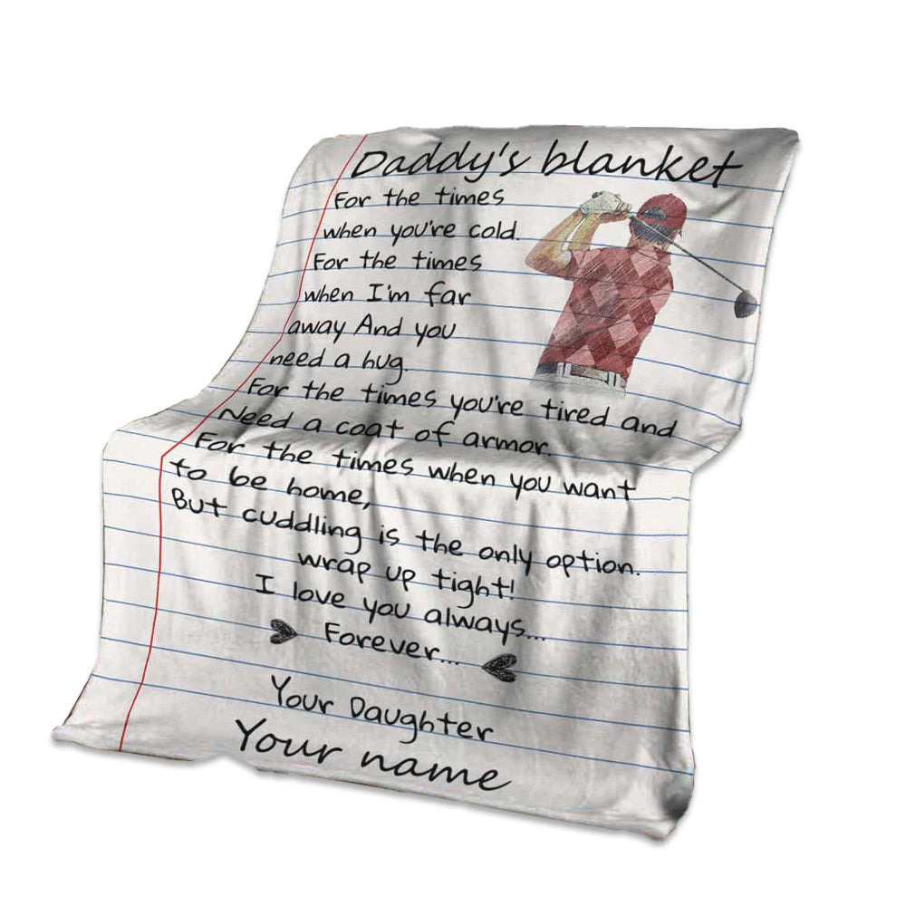 Golf Daddy I Love You Personalized Flannel Blanket For Cozy Bedroom Sofa Decor