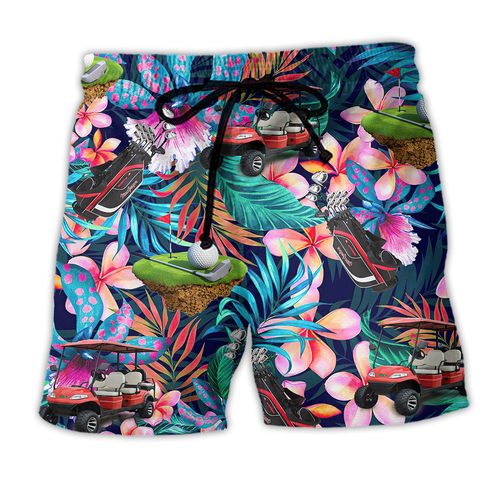 Golf Floral Tropical Beach Shorts Design Detail For Resort And Beach Day Style