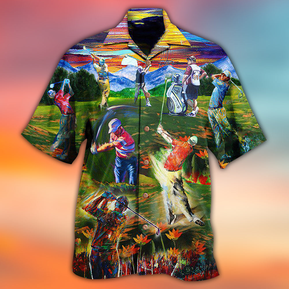 Golf Swing Hawaiian Shirt Pattern Detail For Vacation Travel And Daily Wear