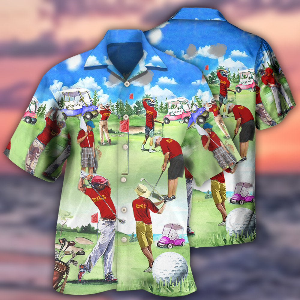 Golf People Playing Hawaiian Shirt Pattern Detail For Summer Holidays And Outdoor Fun
