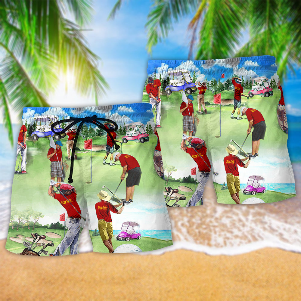 Golf Player Blue Sky Beach Shorts Pattern Detail For Island Trips And Warm Weather Wardrobe