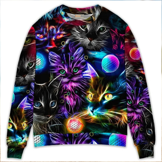 Golf Playing Cat Neon Lightning Sweater For Distinctive Animal Artwork Holidays And Thoughtful Gifts