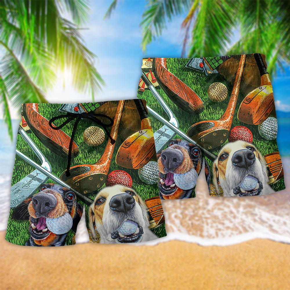 Golf Style Funny Dog Colorful Beach Shorts Design View For Summer Events And Coastal Getaways