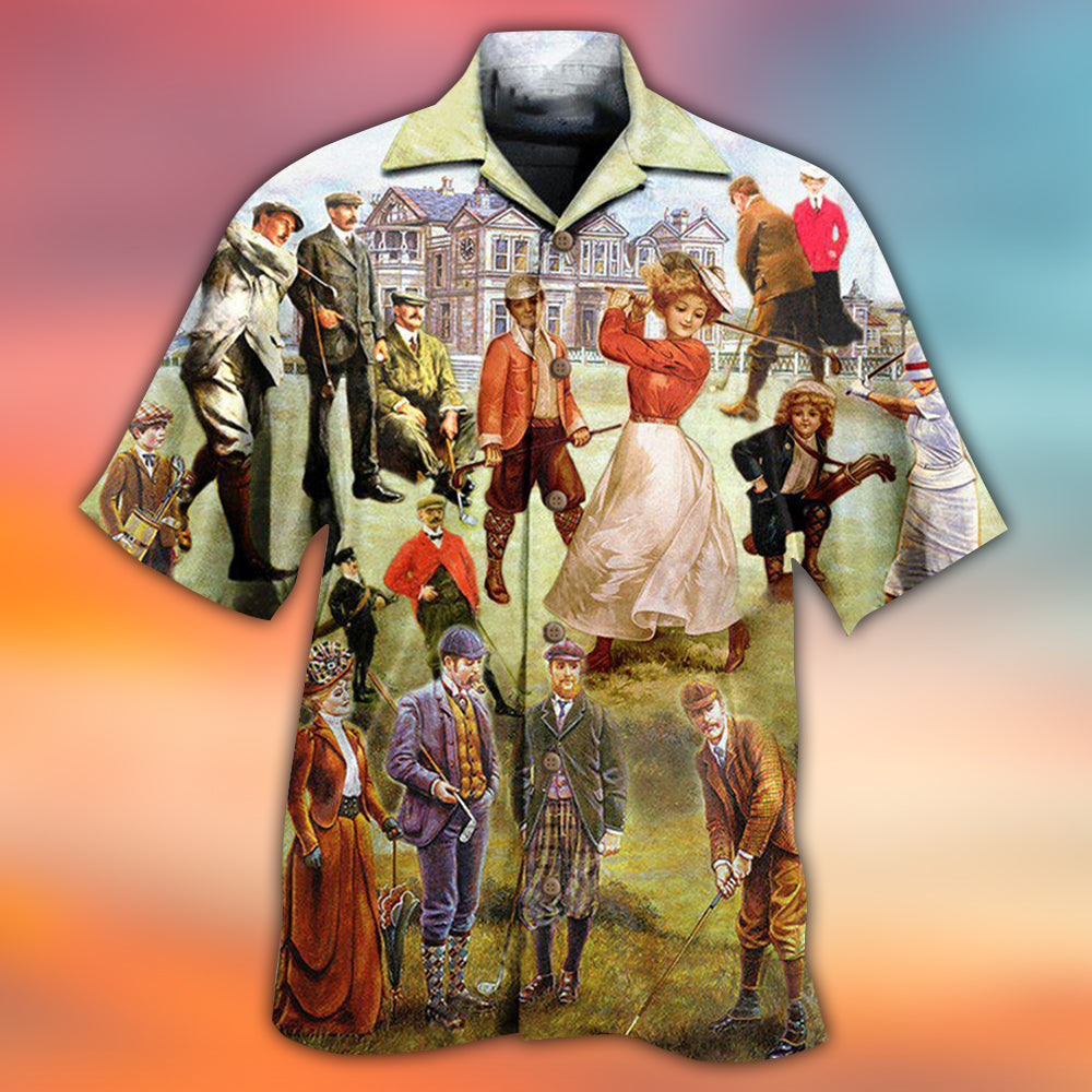 Vintage Golf Hawaiian Shirt Artwork Detail For Resort Trips And Outdoor Activities