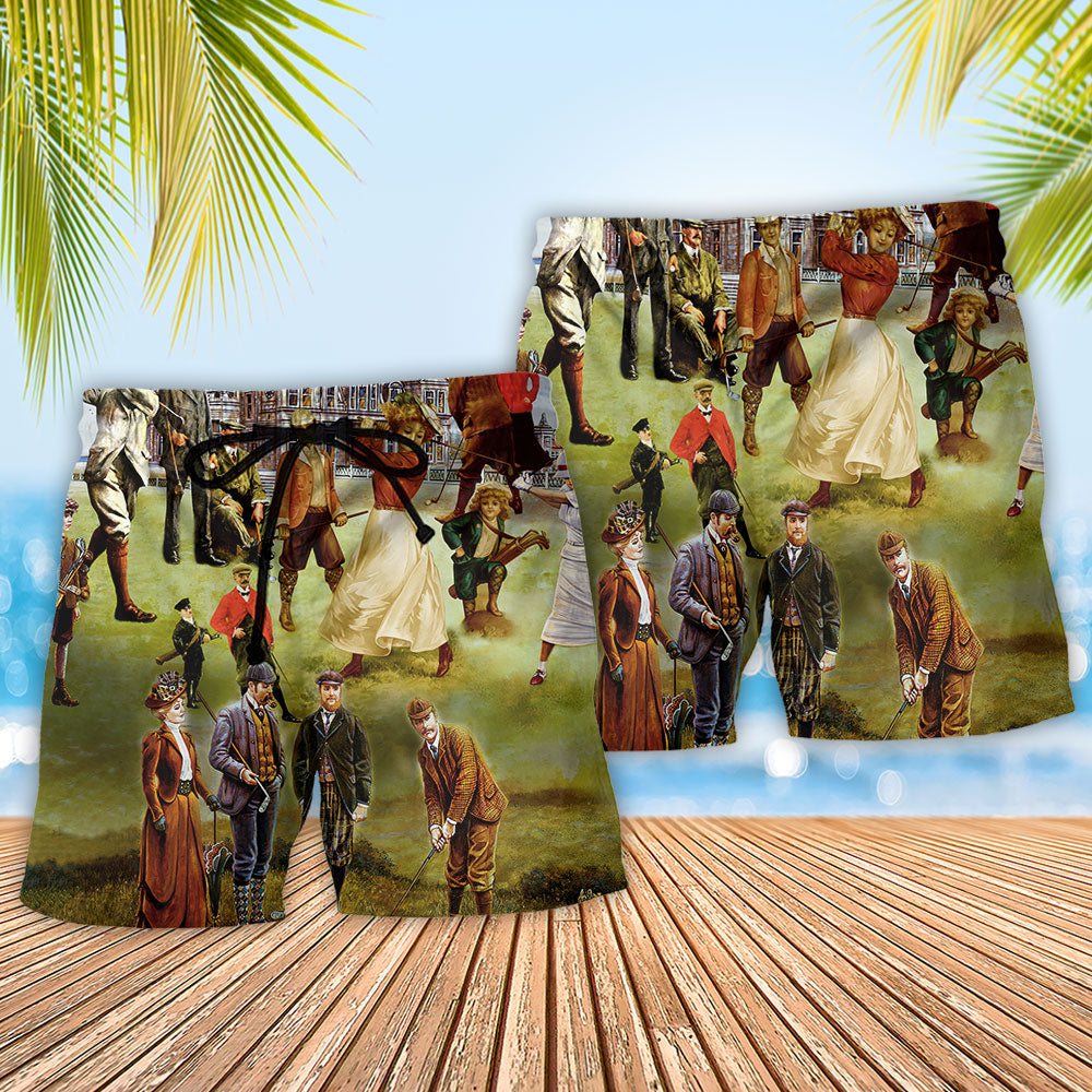 Vintage Golf Player Beach Shorts Pattern Detail For Beachside Relaxation And Lightweight Summer Style