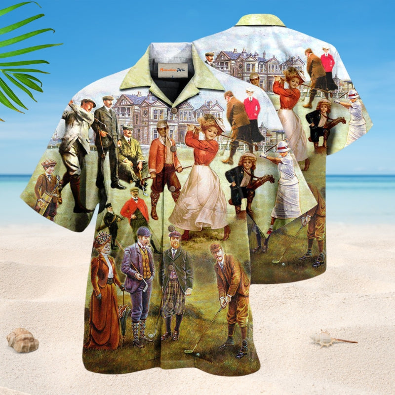 Vintage Golf Hawaiian Shirt For Resort Trips, Coastal Parties, And Warm Weather Style