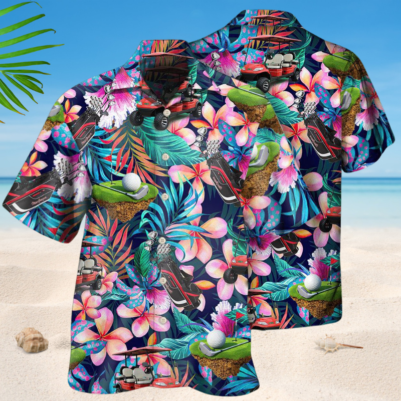 Floral Tropical Golf Hawaiian Shirt For Coastal Travel, Casual Events, And Comfortable Summer Wear