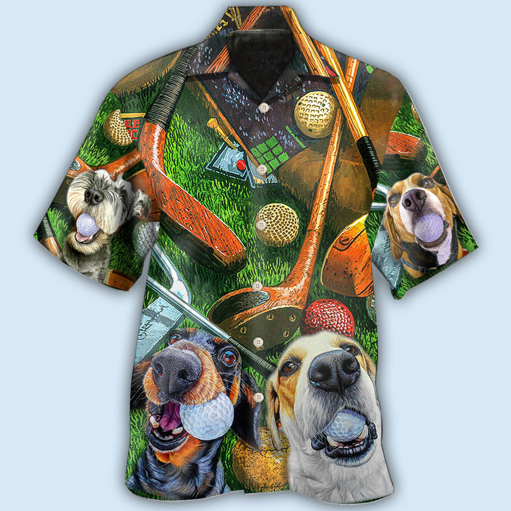 Vintage Funny Dog Golf Hawaiian Shirt Artwork View For Coastal Escapes And Resort Style