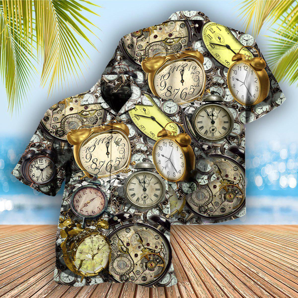 Vintage Clock Hawaiian Shirt With All Over Print For Summer Events Coastal Travel And Comfortable Styling