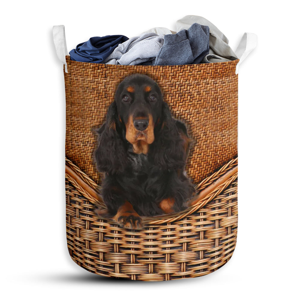 Gordon Setter Dog Rattan Texture Laundry Basket For Bathroom Bedroom Storage
