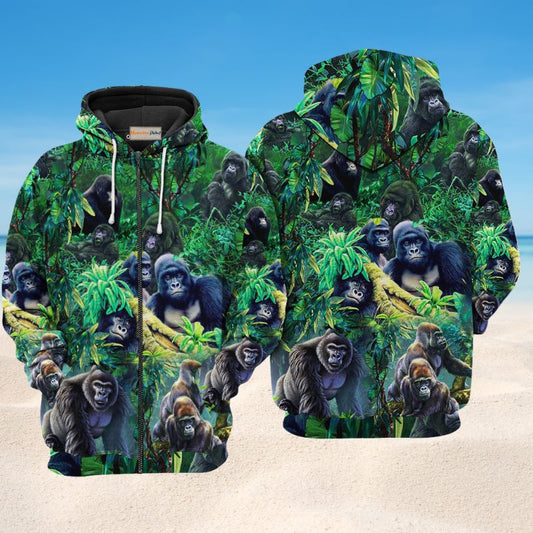 Gorilla Family Jungle Hoodie For Casual Activities Seasonal Outings And Gift Ideas
