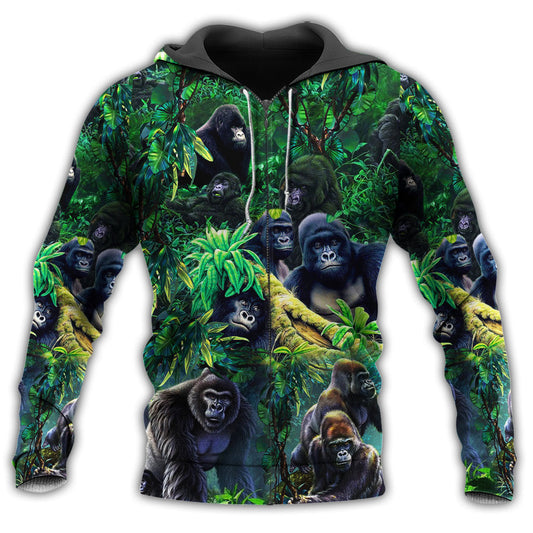 Green Gorilla Family Jungle Hoodie For Everyday Wear Outdoor Adventures And Comfortable Style