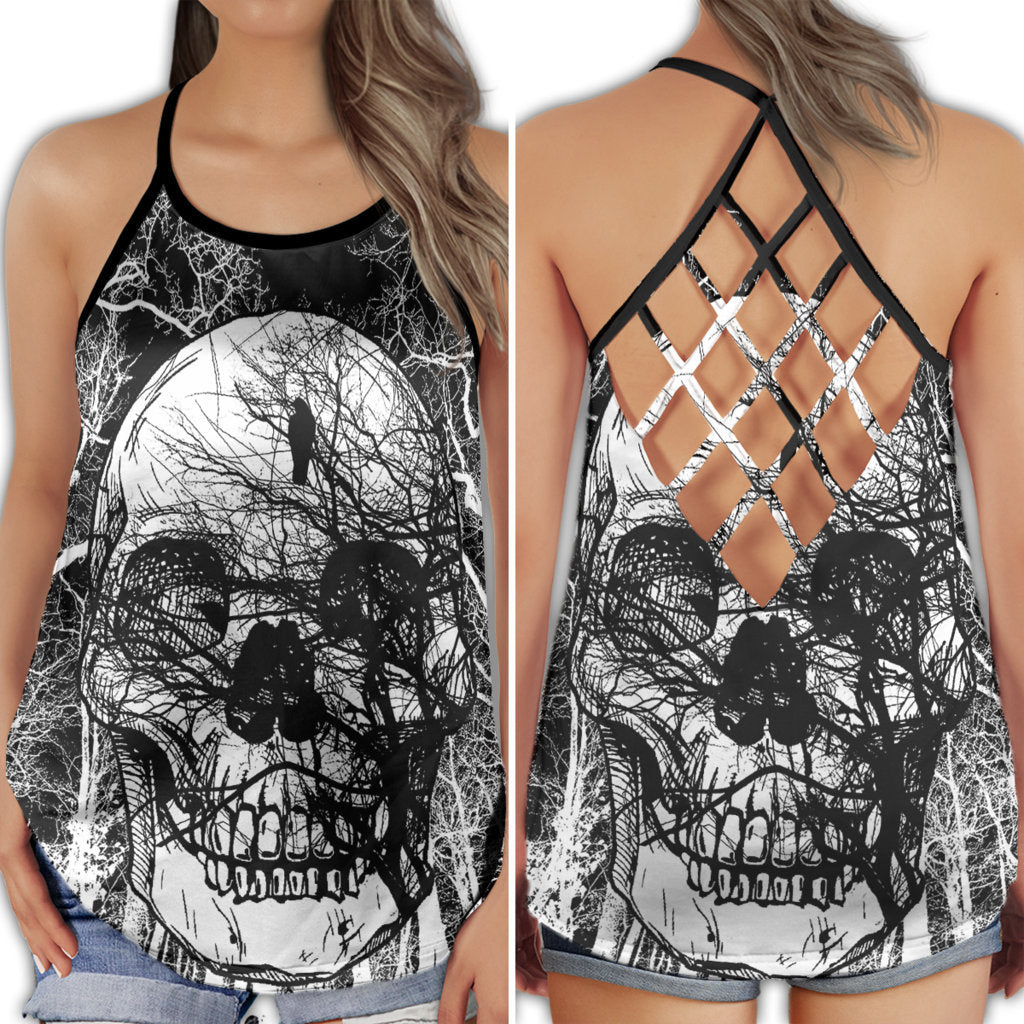 Gothic Skull Club Dark Energy Hollow Tank Top For Workouts Festivals And Bold Style