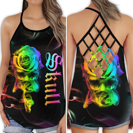 Gothic Skull Rose Hollow Tank Top For Yoga Practice And Summer Outings