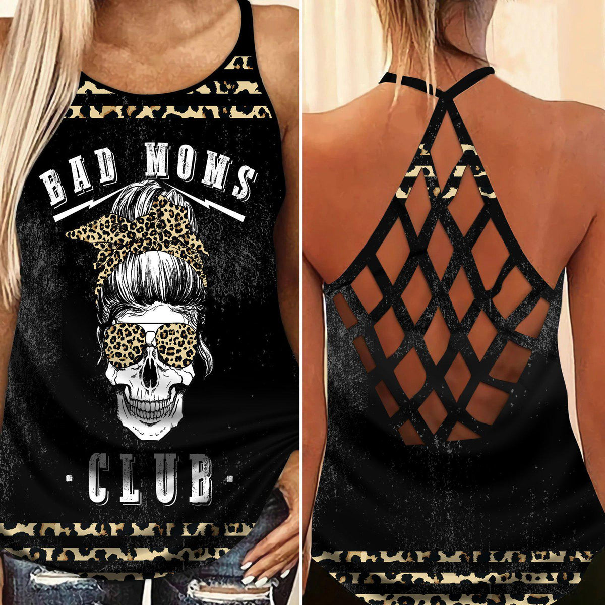 Gothic Skull Club Hollow Tank Top For Festival Nights And Vacation Wear
