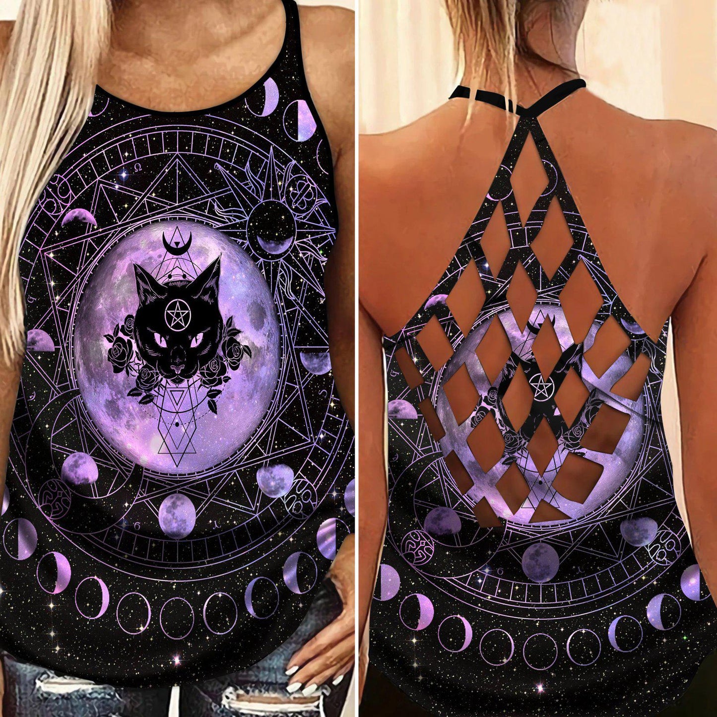 Gothic Skull Cat Club Hollow Tank Top For Fitness Sessions And Daily Wear