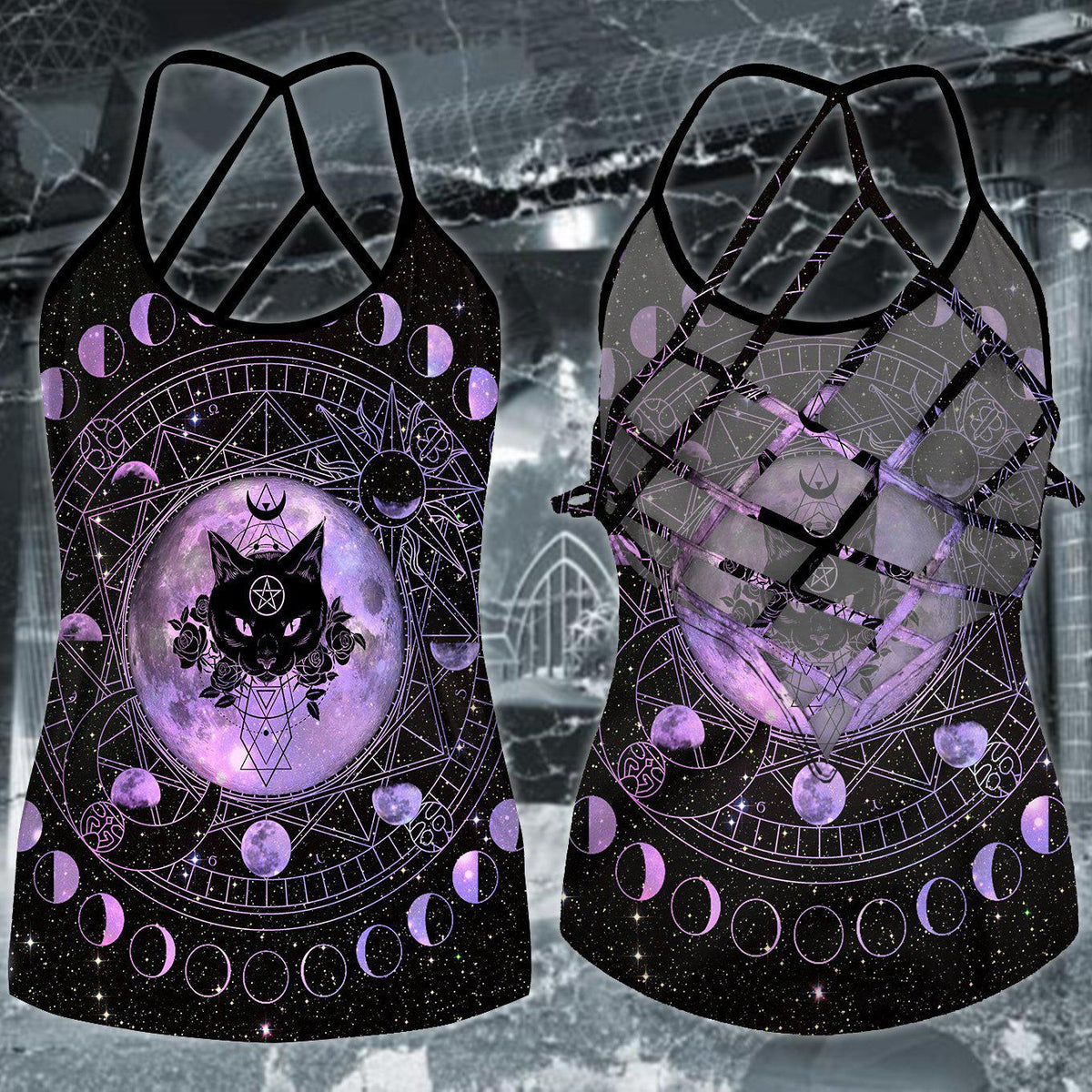 Gothic Skull Cat Club Hollow Tank Top For Fitness Sessions And Daily Wear